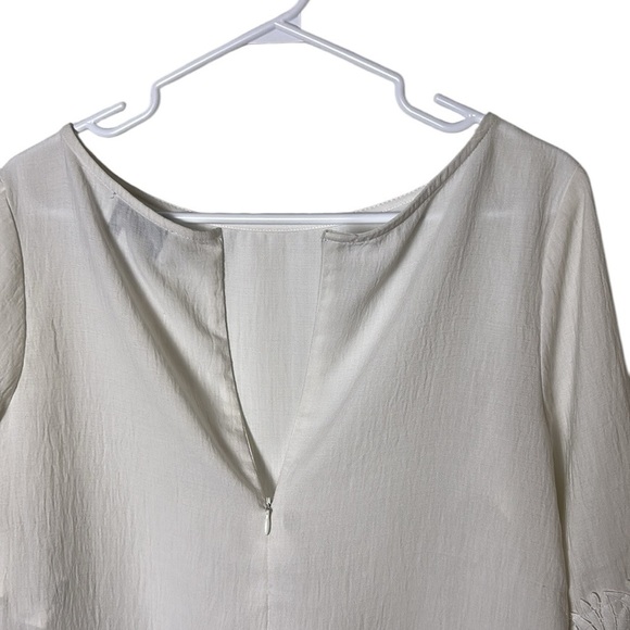 Joseph Ribkoff white heavy lace Trim Blouse.PTP 19”, OVERSIZED,sheer,boxy - Picture 10 of 16